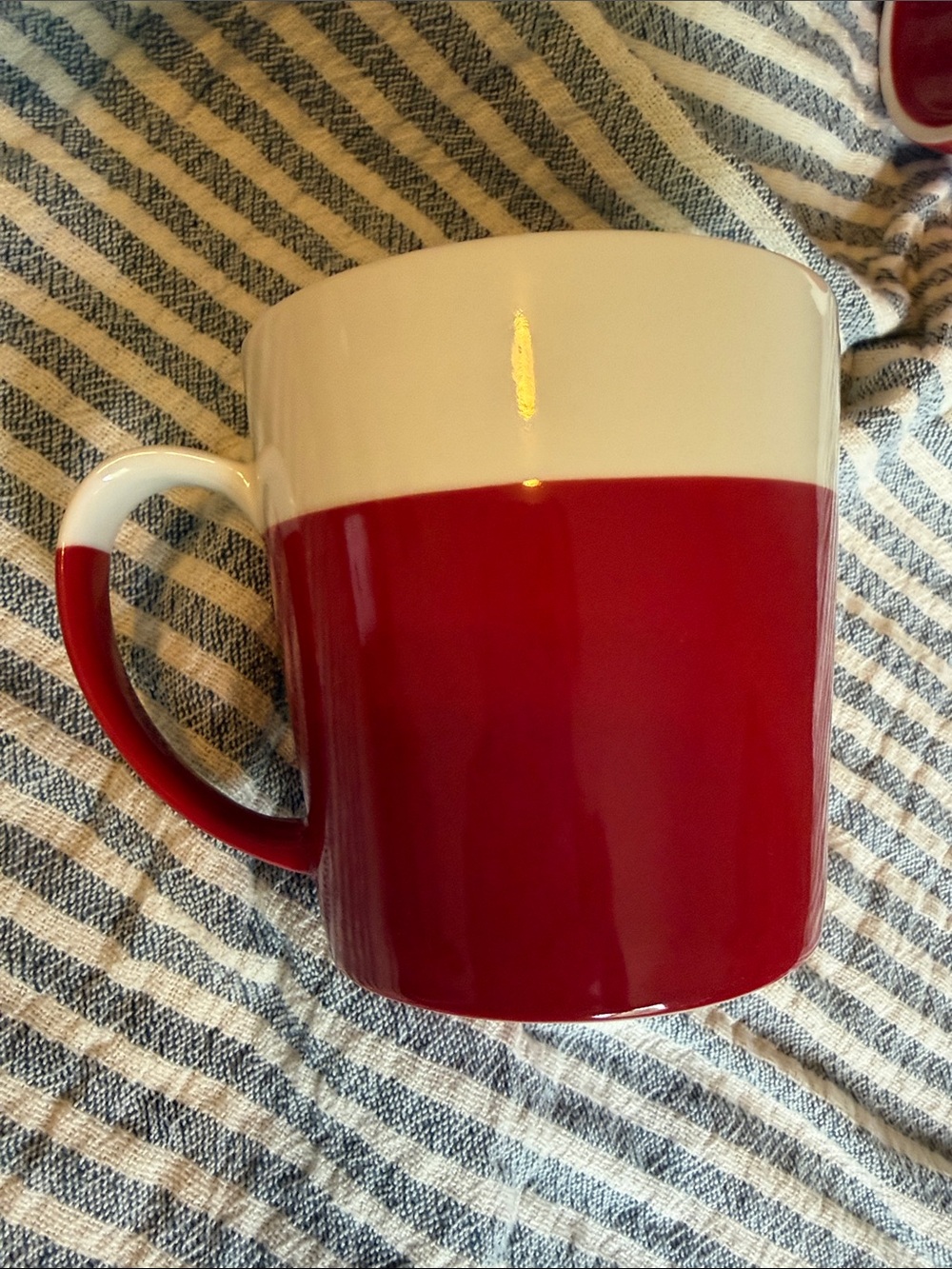 Crate&Barrel Two-Tone Red and White Ceramic Mug